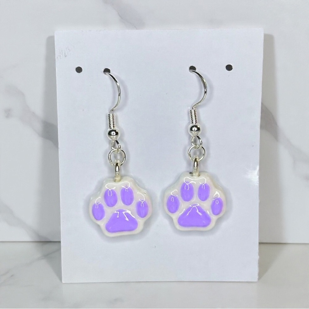 Animal Paw Print - Handmade Earrings - Purple